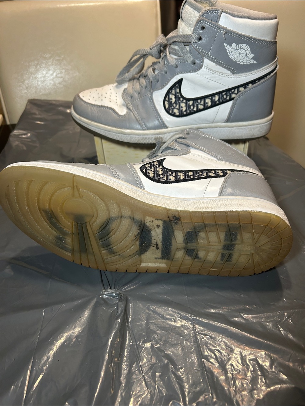 Nike Air Jordan X Dior High-Top Sneakers - White & Light Gray/ USED-Size:8.5